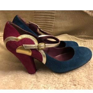 Marc Jacobs Multicolor Suede Block Heels Maryjane